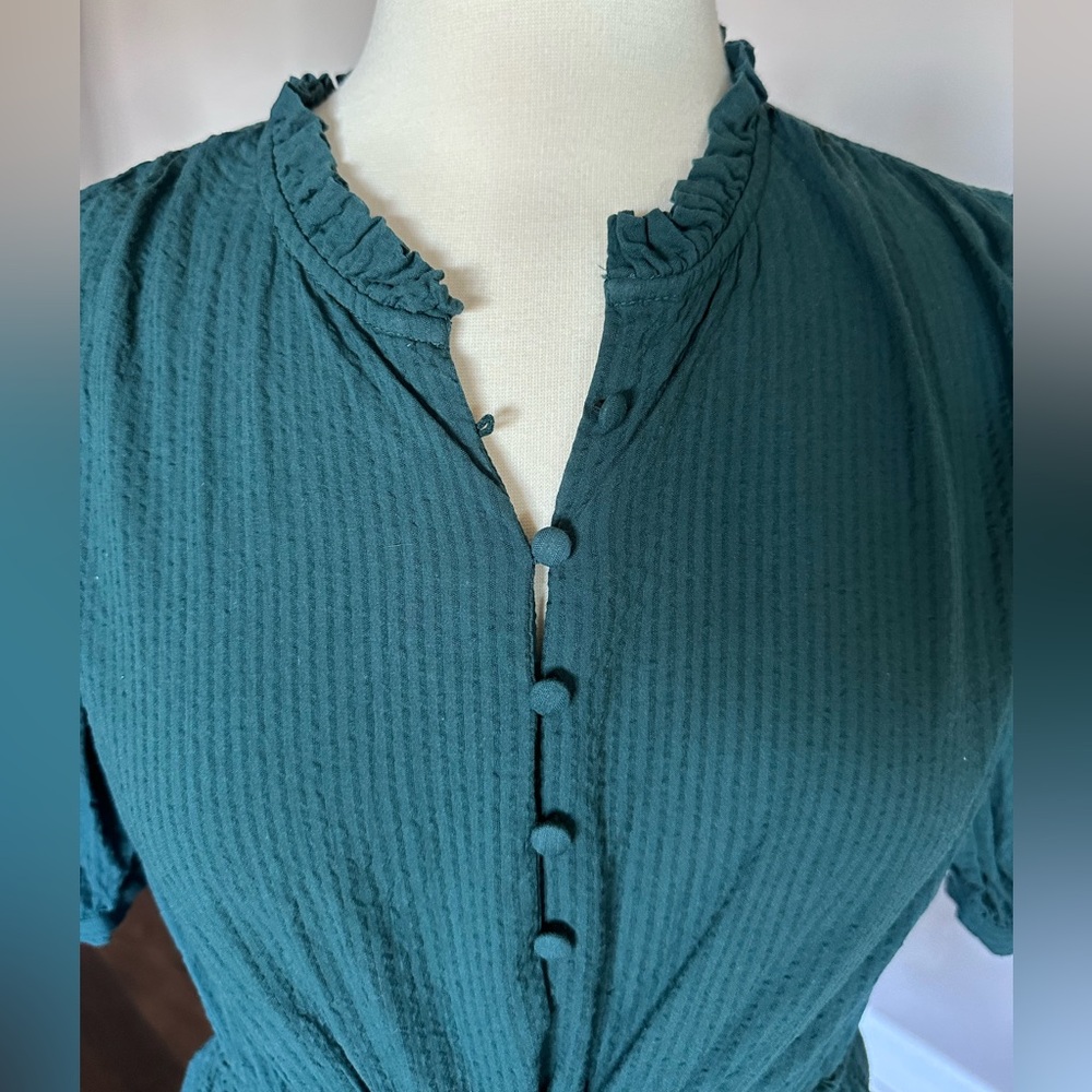 A New Day Target Dress Cotton Seersucker Boho Prairie Peasant Hunter Green XL - Picture 2 of 12